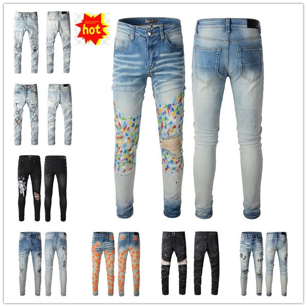 

designer stack jeans european purple jean amiris amirs men embroidery quilting ripped for trend brand vintage pant mens fold slim skinny fas, Blue