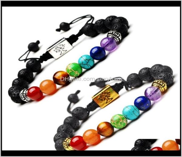 

beaded strands jewelry yoga handmade 7 chakra tree of life charm lava stones multicolor beads rope bracelet women men bra5375918, Black