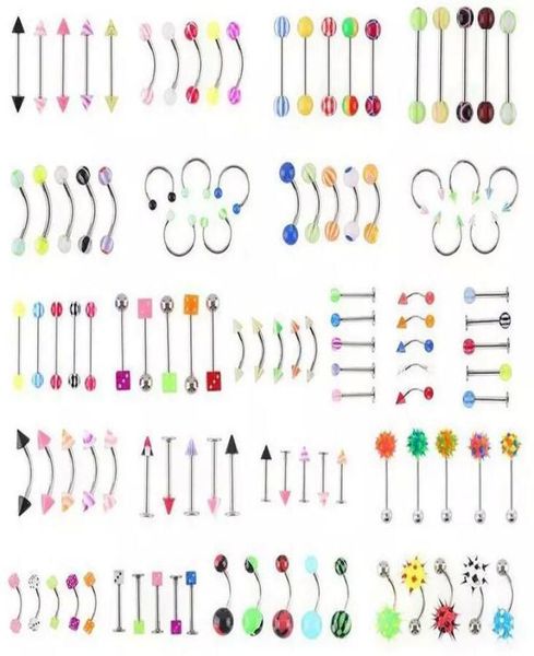 

2017 new 105pcslots mix acrylic stainless steel belly navel tongue lip body piercing jewelry 6028021, Silver