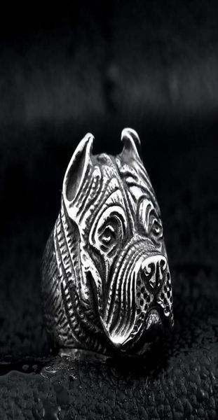 

men039s vintage stainless steel ring viking pitbull bulldog gothic pug dog head totem amulet punk animal jewellery for men boys4158403, Silver