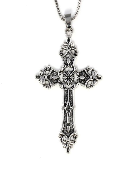 

20pcs vintage cross pendant necklace men women long chain gothic jewelry accessories2656231, Silver