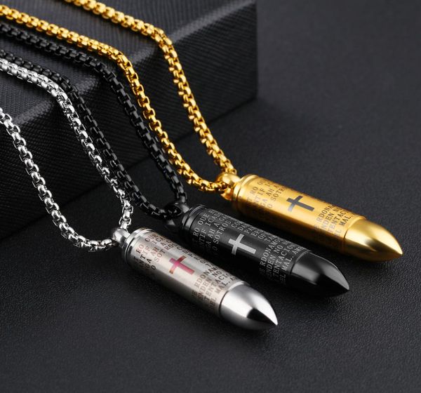 

stainless steel bullet cylinder pill plain cross bible verse in spanish storable simulation bullet keepsake pendant necklace mens 8311542, Silver