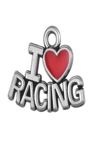 

new fashion easy to diy 20pcs a lot i love racing sporty message charm jewelry making fit for necklace or bracelet6533164, Bronze;silver