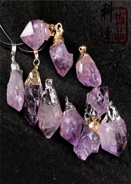 

original amethyst stone pendant necklace natural healing chakra crystal pendant necklace whole2251935, Silver