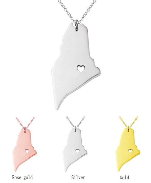 

trendy maine map necklace stainless steel maine map heart pendant necklace women fashion jewellery gift 12pcslot2091038, Silver