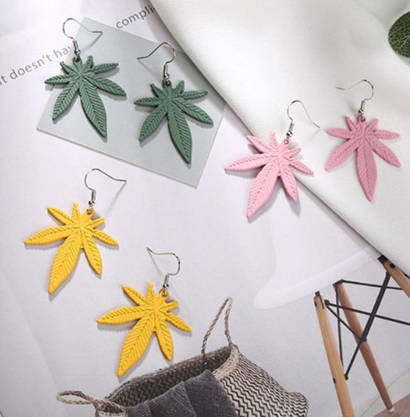 

vintage hemp leaves dangle earrings fashion summer maple leaf geometric drop earrings for women girls leaf jewelry accessories8899382, Silver
