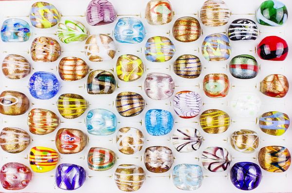 

wedding rings wholesale lot 25pcs summer style murano glass lampwork ring birthday men women wedding party valentine gift fashion jewelry 23, Slivery;golden