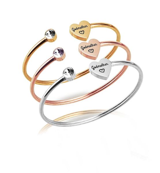 

cuff bracelets of stainless steel engraved personalized lettering godmother heart bracelet titanium for women gift whole2063851, White