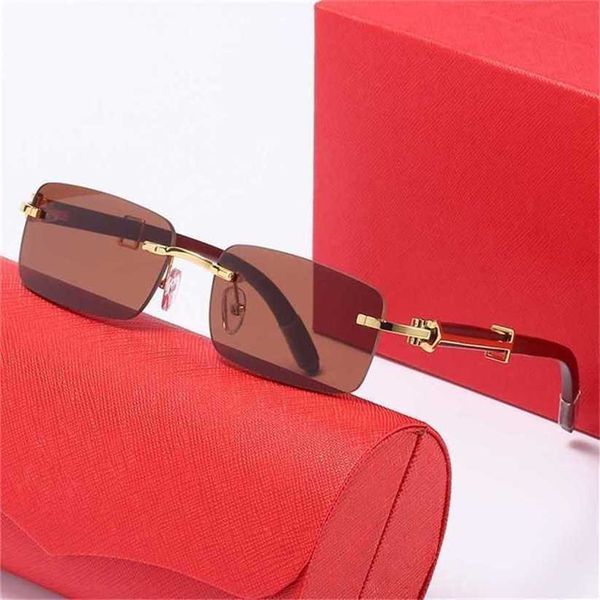 

sunglasses 2023 designer new style wooden leg catapult men's fashion trend square i-piece rimless glasseskajia new, White;black