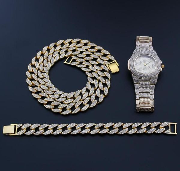 

chains necklacewatchbracelet hip hop cuban chain alloy gold color iced out paved rhinestones cz bling rapper wedding jewelry for6779355, Silver