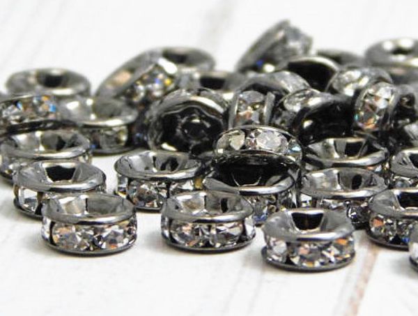 

bulk lots 50 pcs gun black metal with clear crystal rondelle rhinestone beads spacer findings for jewelry making in 6mm2972201