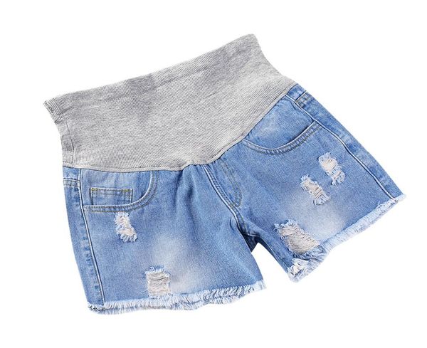 

2018 summer fashion maternity shorts elastic waist belly denim shorts clothes for pregnant women ripped hole pregnancy1356548, White