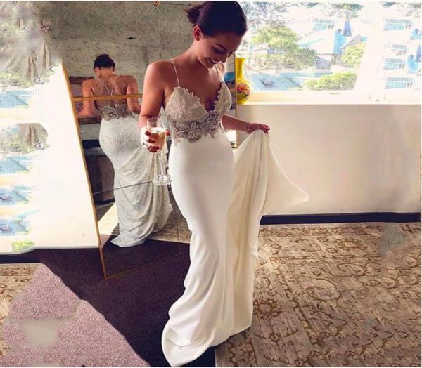 

mermaid wedding dress 2021 soft satin vestidos de novia vintage lace spaghetti strap bridal dresses wedding gowns1213570, White