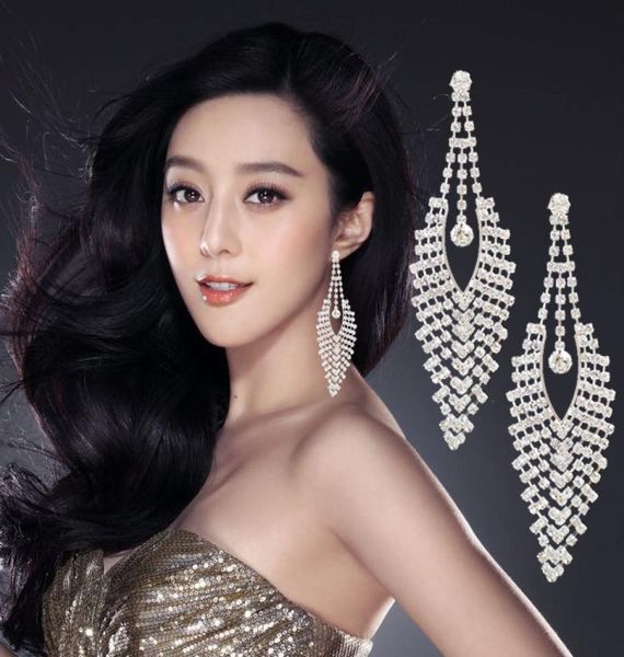 

new large earrings luxury austria crystal clip on big long tassel earrings without hole mix dangle knot wholes shine bling jew9932666, Silver