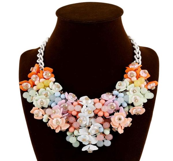 

fashion jewelry chunky statement necklace colorful small broken flower waterdrop pendant crystal choker bib necklace five colors m2986107, Golden;silver