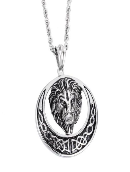 

new casting silver amazing quality men039s 316l stainless steel lion head pendant circle with 4mm22quot ed rope chain n1092721