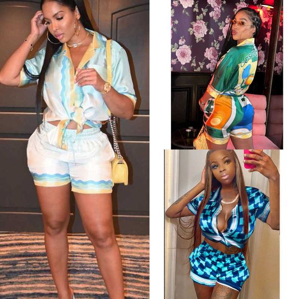 

womens designer tracksuits luxury two piece set 2023 summer printed outfits beach resort style fashion shirt shorts suit, Gray