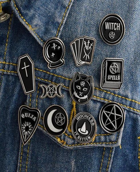 

witch ouija moon tarot book new goth style enamel pins badge denim jacket jewelry gifts brooches for women men8244864, Gray