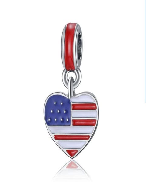 

20pcslot fashion silver enamel united states flags heart design alloy metal diy charm fit european braceletnecklace low pe6875833, Bronze;silver