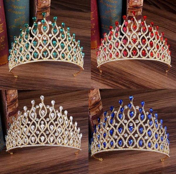 

hair clips barrettes baroque bridal red green blue crystal tiaras crowns pageant prom veil tiara headband bride for wedding acce7979848, Golden;silver