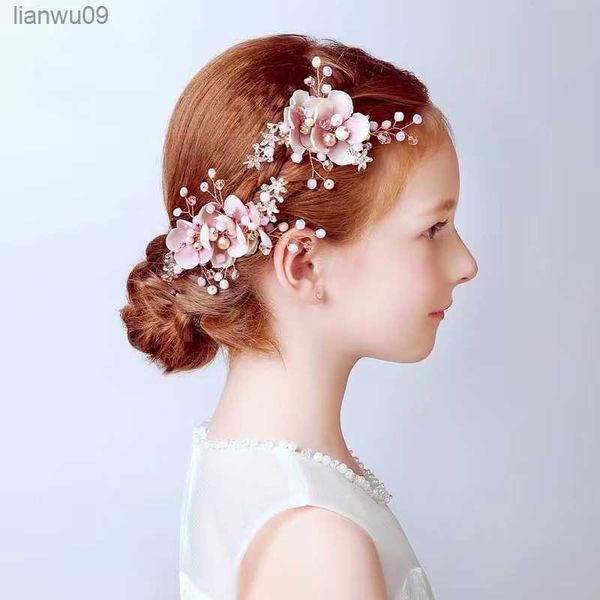 

children's headdress hairpin headwear accessories hairpin flowers pink flower girl show bride bridesmaid wedding dress hair acce l23070, White;golden