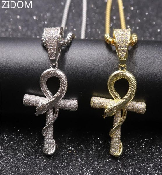 

men hip hop iced out ankh cross with pendant necklaces pave setting cubic zirconia male vintage necklace hiphop jewelry1637365, Silver