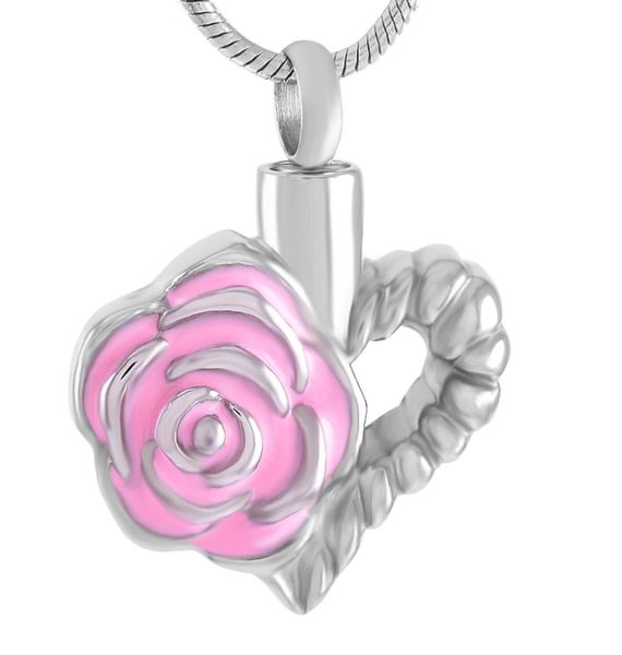 

new z313 pink rose flower heart cremation urn necklace to hold ashes keepsake memorial pendant jewelry for women stainless steel6332653, Silver
