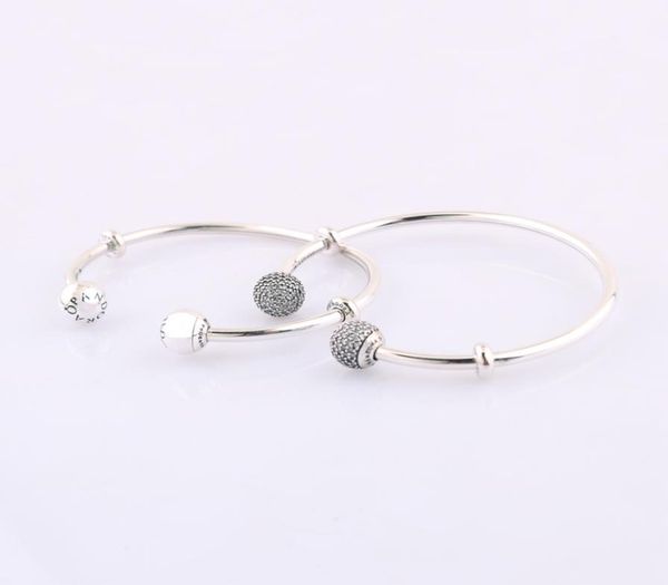 

authentic 925 sterling silver moments silver open cuff bangle with pave caps fits european style jewelry charms beads 59643902zc1503315, Black