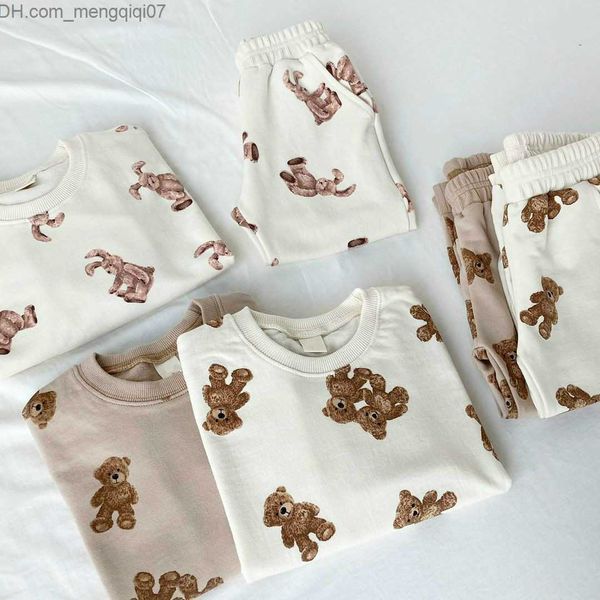 

clothing sets children's girls' track and field clothes cartoon bear printed clothing suit autumn new baby boys' long sleeved, White