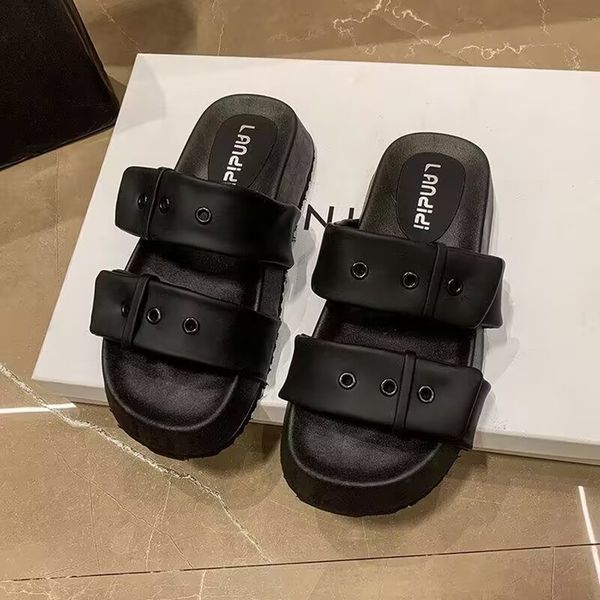 

platform slippers comfortable soft foot massage indoor quiet outdoor everything personality beautiful shopping sandals, Black