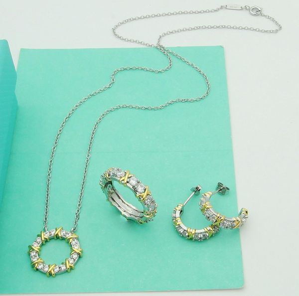 

women039s jewelry sets rings earrings necklaces for womens t letter cross with diamond christmas wedding birthday gift with bra4285945, Silver