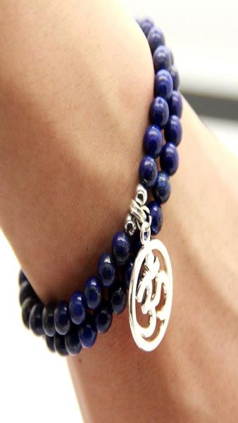 

new design whole 6mm lapis lazuli stone beads jewelry sets of om chakara yoga bracelet2812251, Black