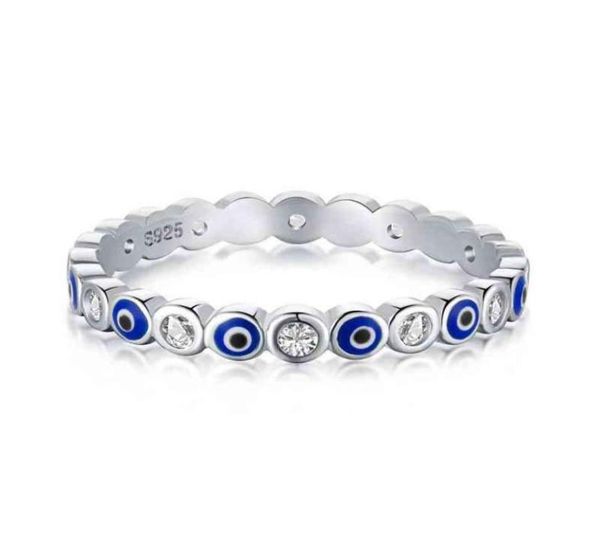 

genuine 925 sterling silver evil eye ring charm blue wedding eternity rings for women lucky turkey jewelry gift for girl 2022 w2203396731, Golden;silver