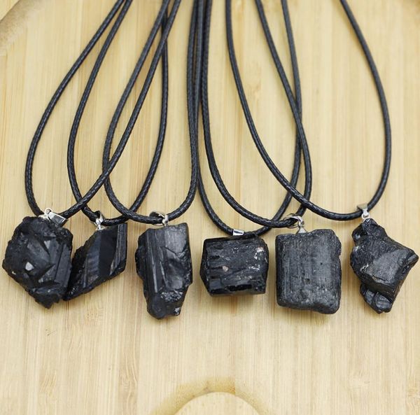 

natural stone irregular black rough tourmaline pendants healing crystal repair raw ore necklaces men women jewellry9825579, Silver