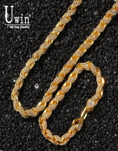 

uwin 9mm iece out rope chain necklaces bracelets full rhinestones bling biling fashion hiphop jewelry2573294, Silver