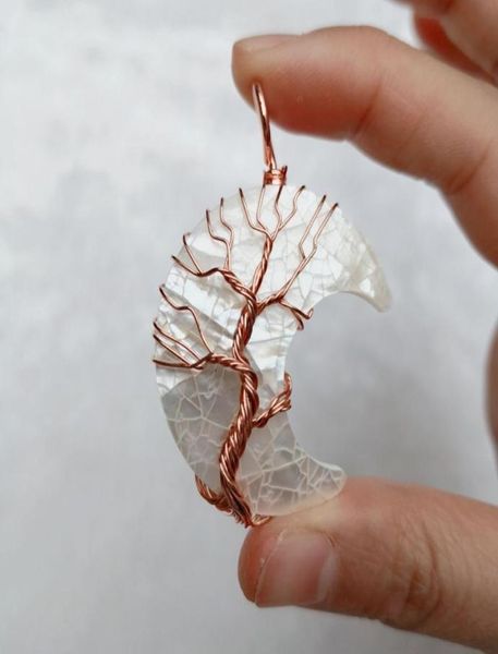

hopearl jewelry crescent moon white abalone shell pendant with rose gold tree of life 6 pieces8110215, Silver