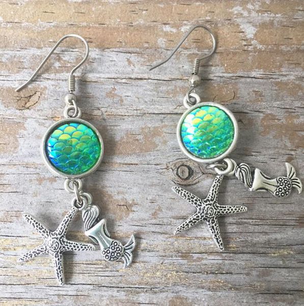 

starfish mermaid earrings jewelry fish scale sequin drop dangle earrings women vintage silver fantasy ocean valentines day gifts9328462, Golden