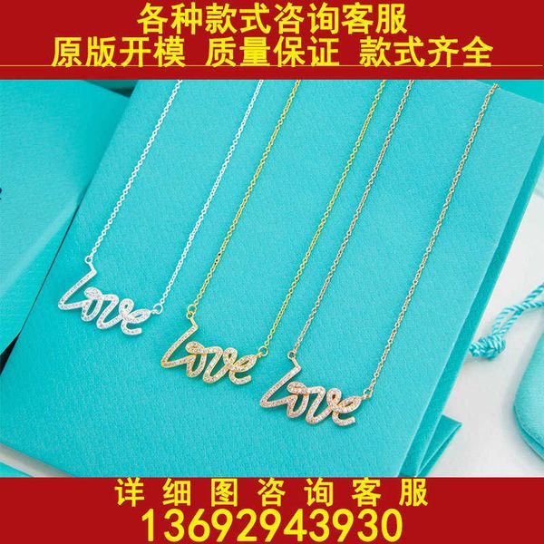 

original new tiffayffay tiffayff925 silver v gold material super immortal and beautiffayful simple fashionable diamond inlaid love font neck, Black
