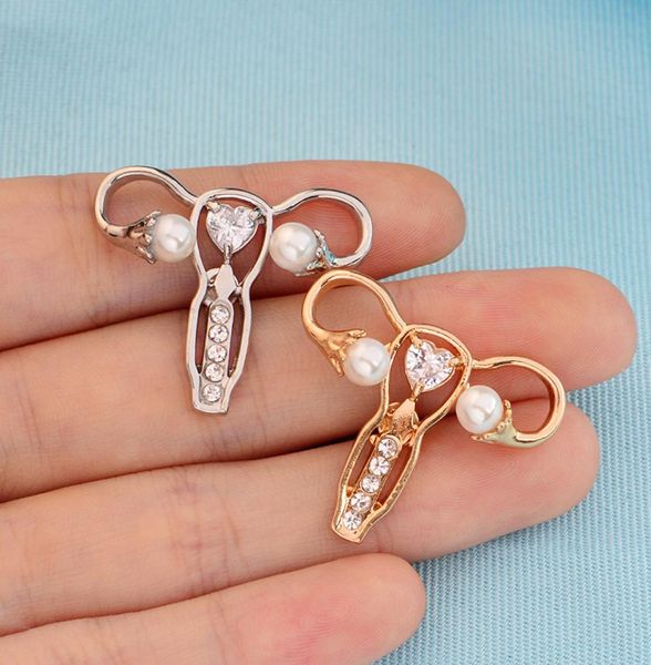 

golden silver uterus pearl special enamel cartoon brooch gift creative letter lapels denim badge pins woman2188580, Gray