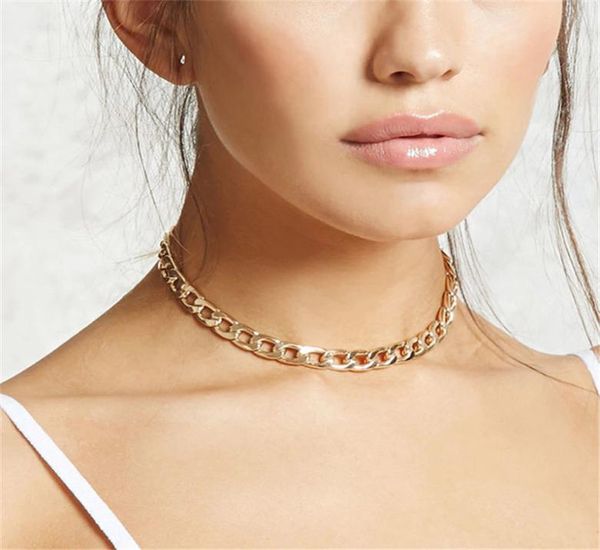 

punk miami cuban choker necklace collar statement hip hop big chunky aluminum gold color thick chain necklace women jewelry1475391, Silver