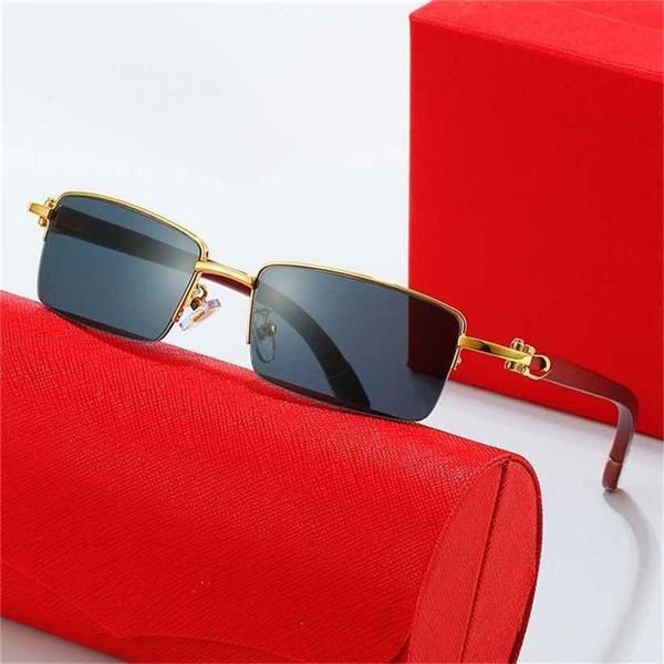 

sunglasses 2023 designer new metal with wood leg box fashion personality flat mirror couple sunglasseskajia new, White;black