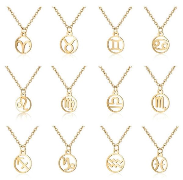 

stainless steel constell pendant necklaces silver gold coin horoscope sign necklace chains for women men fashion jewelry will and 5481307