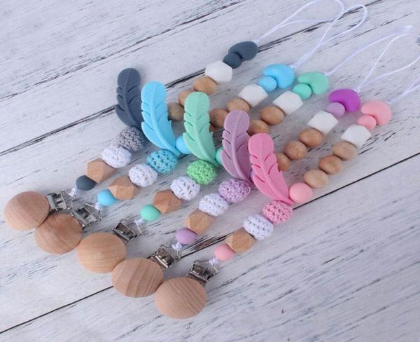 

feather silicone pacifier clips teething beads bpa silicone dummy clip pacifier holder baby teether pendant soothie clips b164263913