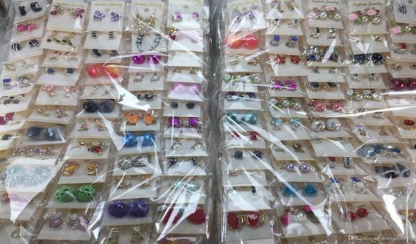 

whole lots women lady earring elegant crystal rhinestone ear stud earrings random mixed fashion pairs2061021, Golden