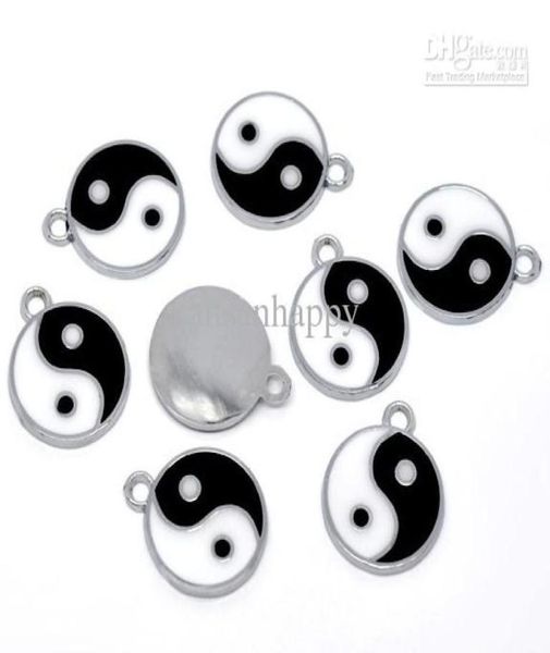 

100pcs silver tone enamel yin yang charm pendants 25x20mm017031651, Bronze;silver