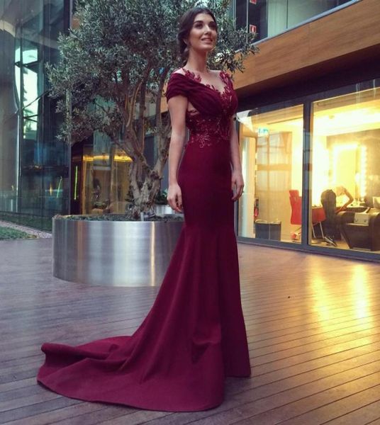 

2018 prom dresses dard red mermaid beaded lace appliqued ruched sweep train stretchy crepe evening gowns aslihan guner celebrity d1536926, Black