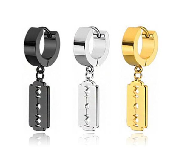 

stainless steel razor blade earrings black gold hoop earrings dangle hip hop fashion jewelry for women men will and sandy new6440124, Silver