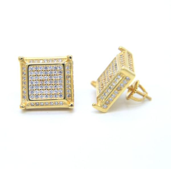 

hip hop bling women men jewelry 925 silver screwback square micro pave cz cool boy men jewelry earring4310816, Golden;silver