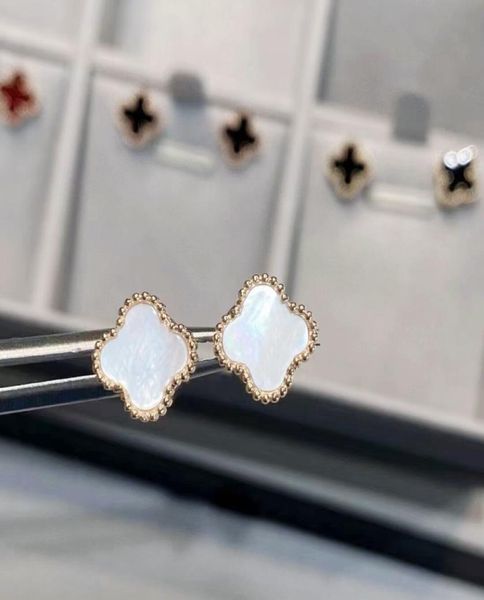 

fashion designer womens stud pearl earrings 18k gold earrings pearl shells 4 leaf clover girls valentines day love gift factory wh5776896, Golden;silver