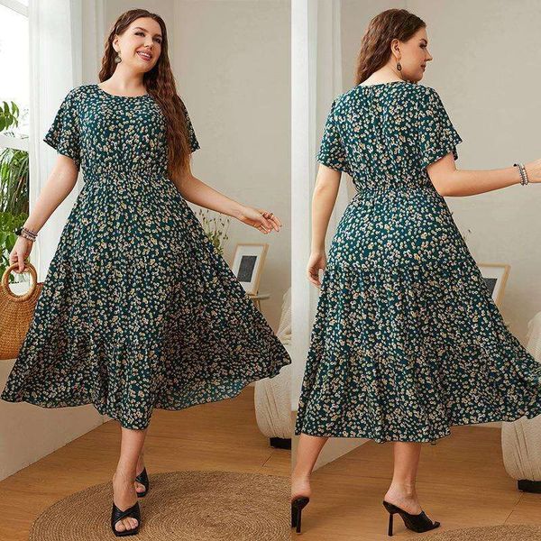 

style plus size womens clothing pattern print loose dress, Black;gray